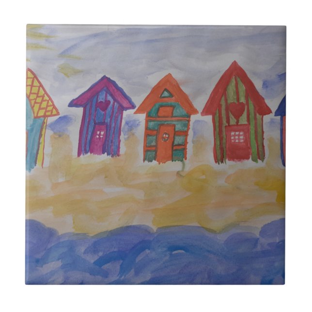 Beach Huts Ceramic Tile (Front)