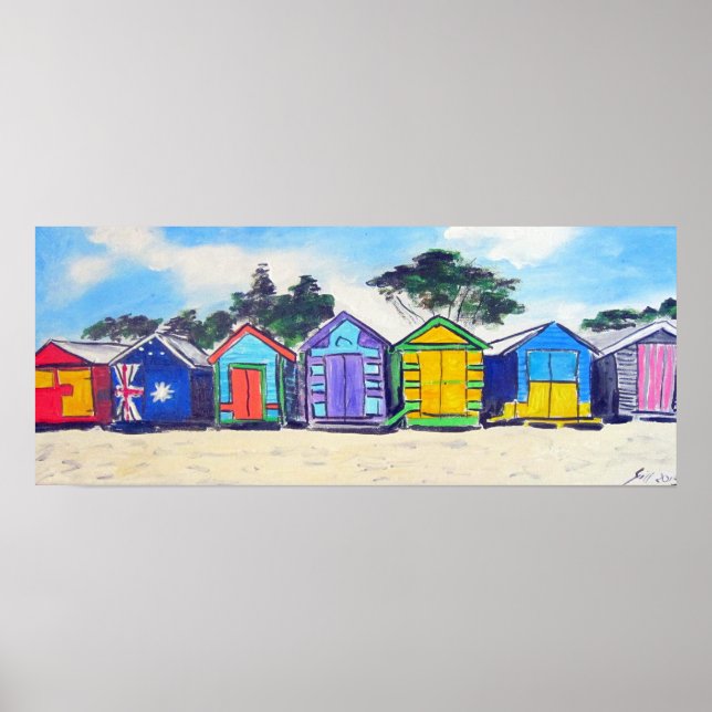 Beach Huts Colourful Poster (Front)