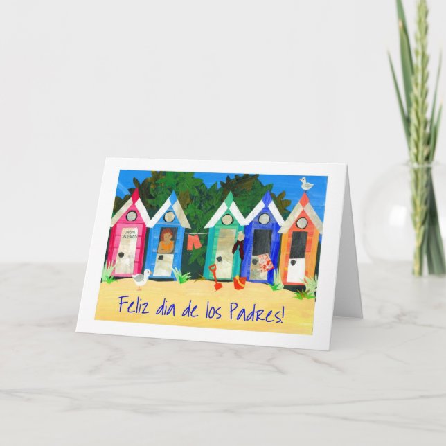 Beach Huts Father's Day Card - Spanish Greeting (Front)