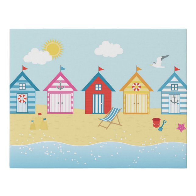 Beach Huts Faux Canvas Print (Front)