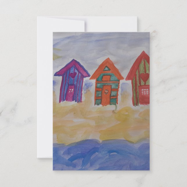 Beach Huts Flat Greeting Card (Front)