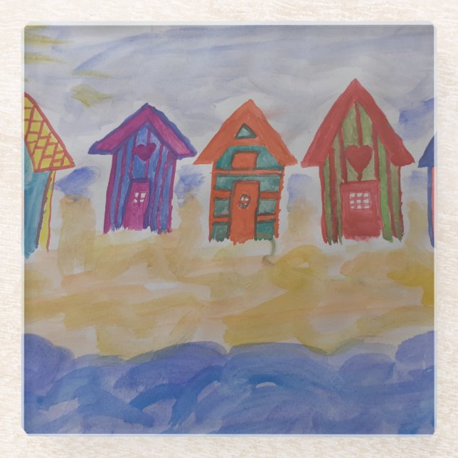 Beach Huts Glass Coaster (Front)