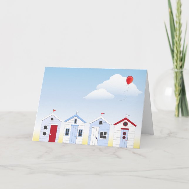 Beach Huts Greeting Cards (Front)