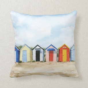 Beach Huts I Throw Pillow
