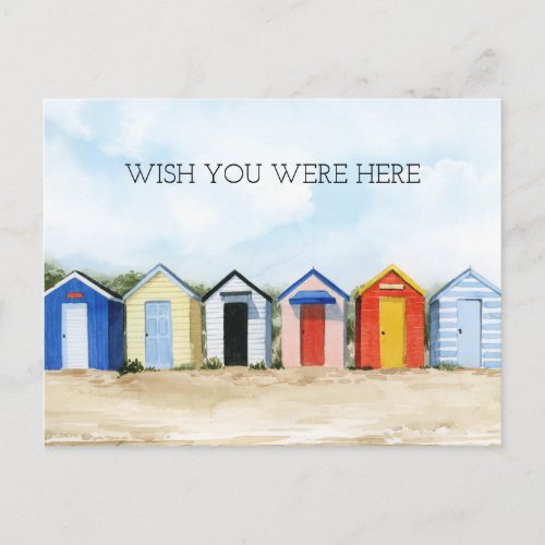 Beach Huts I _ Wish You Were Here Postcard