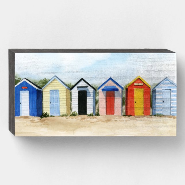 Beach Huts I Wooden Box Sign (Front Horizontal)