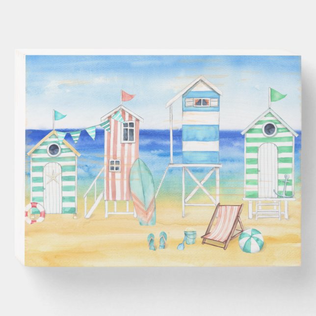 Beach Huts on Beach Wood Display Box (Front Horizontal)