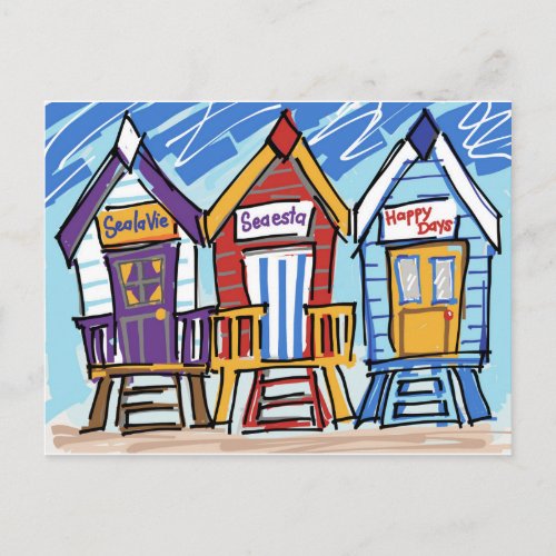 Beach Huts Postcard