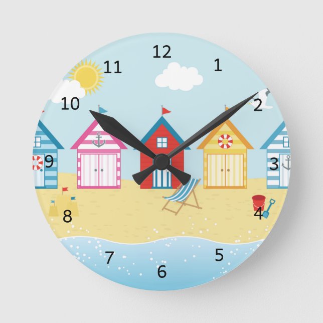 Beach Huts Round Clock (Front)