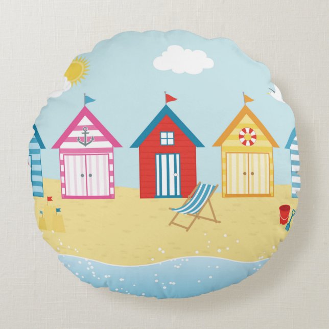Beach Huts Round Pillow (Front)