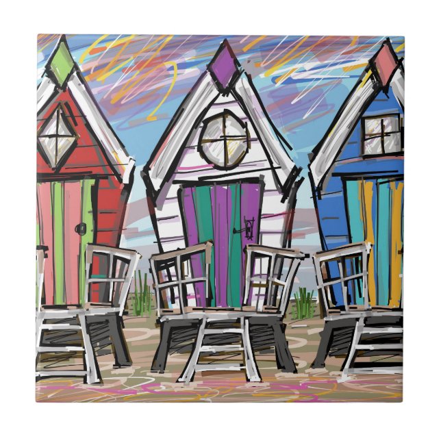 Beach Huts RWB Ceramic Tile (Front)