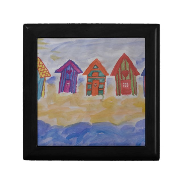 Beach Huts Wooden Jewelry Box (Front)
