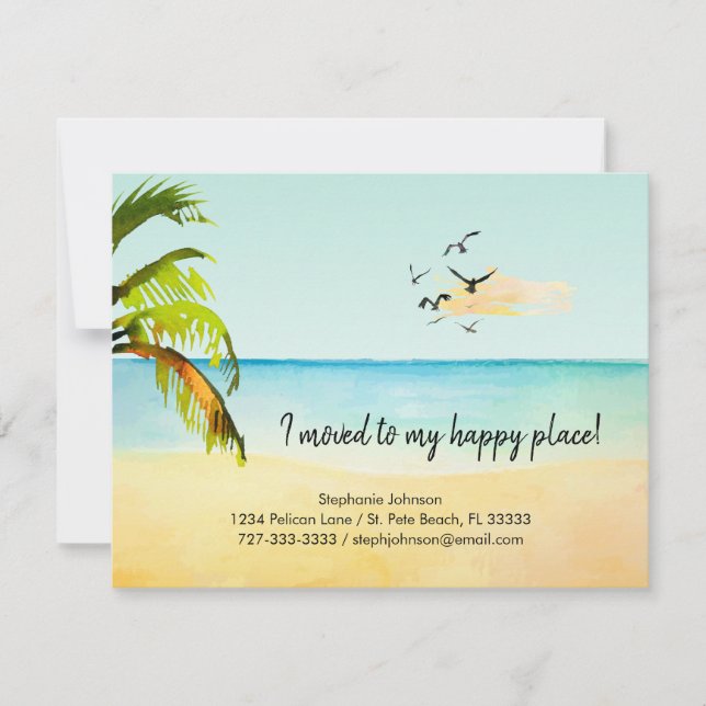 Beach I Moved to My Happy Place New Address Announcement (Front)