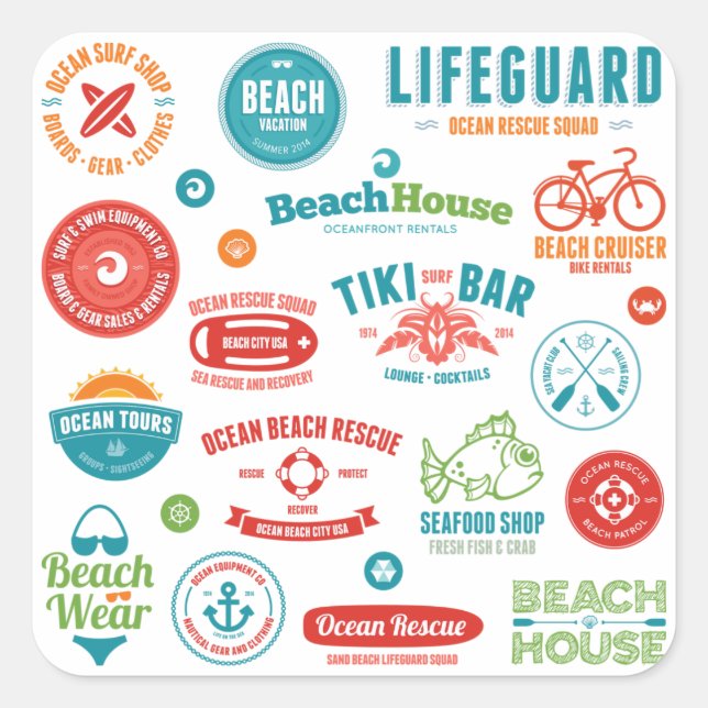 Beach Icons Stickers (Front)