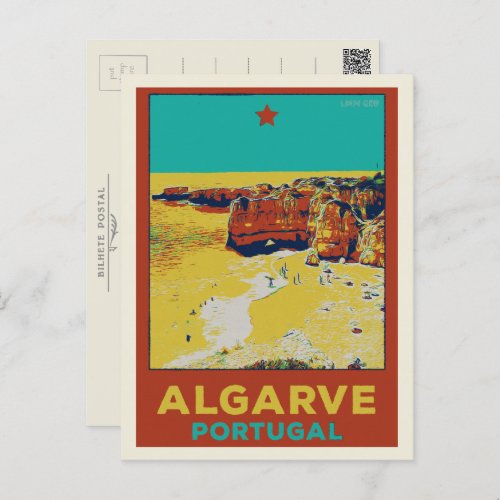 Beach illustration Algarve Portugal Postcard