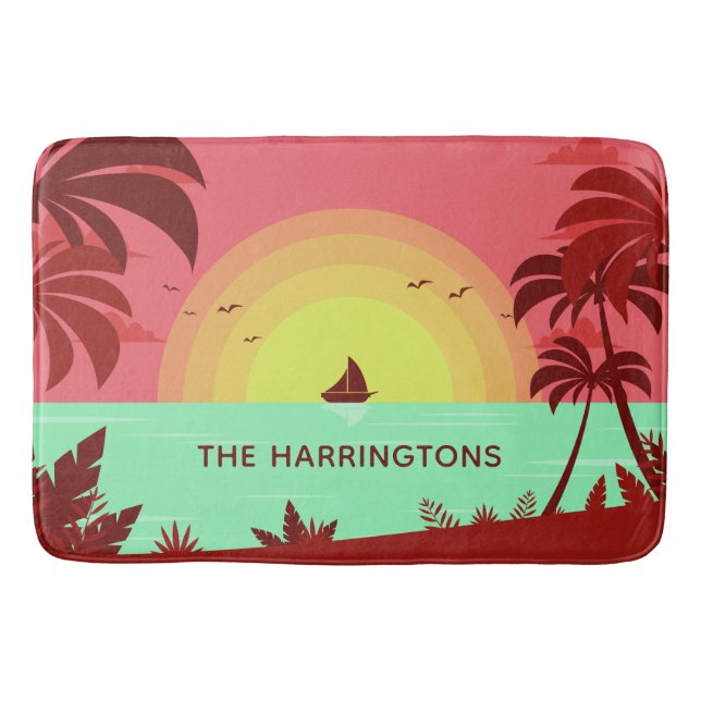 Beach Illustration custom name bath mats (Front)