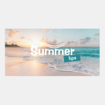 Beach image and casual typography twitter post
