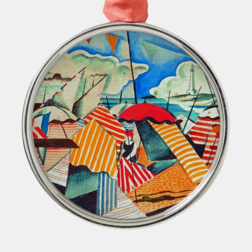 Beach in Biarritz France by Bedrich Feurstein Metal Ornament