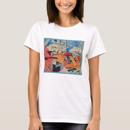 Beach in Biarritz France by Bedrich Feurstein T_Shirt