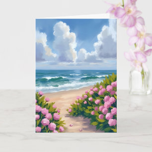 Beach in Bloom Pink Hydrangea Ocean Coastal Card