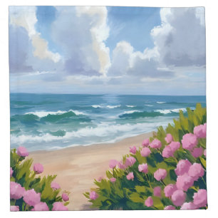 Beach in Bloom Pink Hydrangea Oceanside Coastal Cloth Napkin