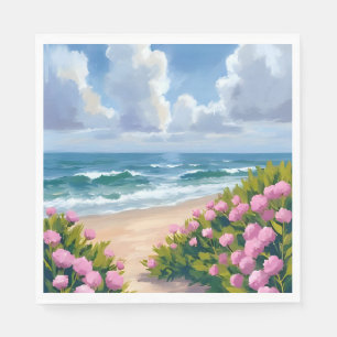 Beach in Bloom   Pink Hydrangea Oceanside Coastal Napkins