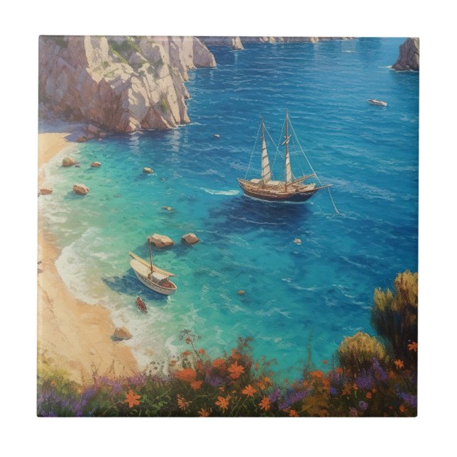 Beach in Greece  Ceramic Tile (Front)