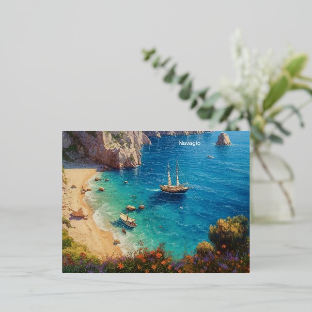 Beach in Greece  Foil Holiday Postcard (Standing Front)