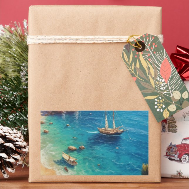 Beach in Greece  Rectangular Sticker (Holiday)