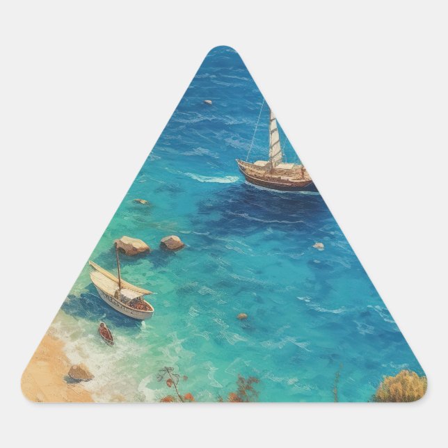 Beach in Greece  Triangle Sticker (Front)