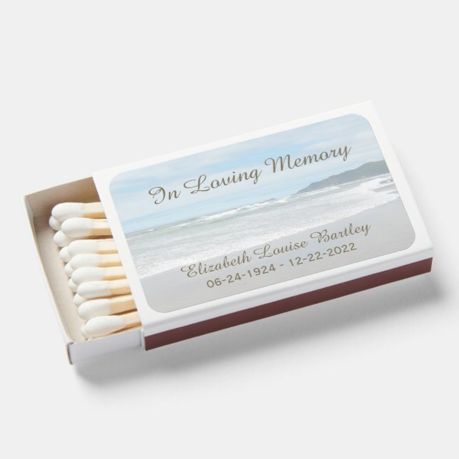 Beach In Loving Memory Funeral Favors Matchboxes (Front Open)
