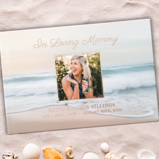 Beach In Loving Memory Funeral Memorial Service Foil Guest Book (Creator Uploaded)