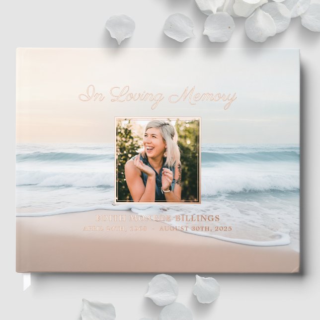 Beach In Loving Memory Funeral Memorial Service Foil Guest Book (Creator Uploaded)