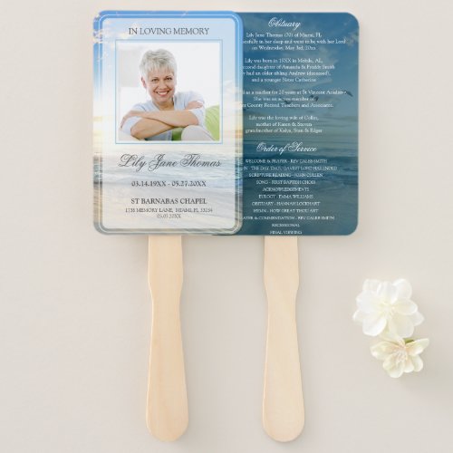 Beach In Loving Memory Funeral Program Hand Fan