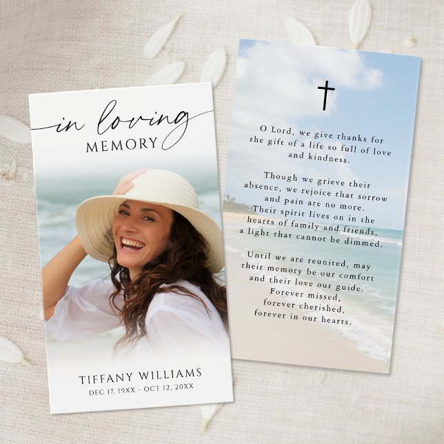 Beach In Loving Memory Photo Cross Prayer Card (Creator Uploaded)