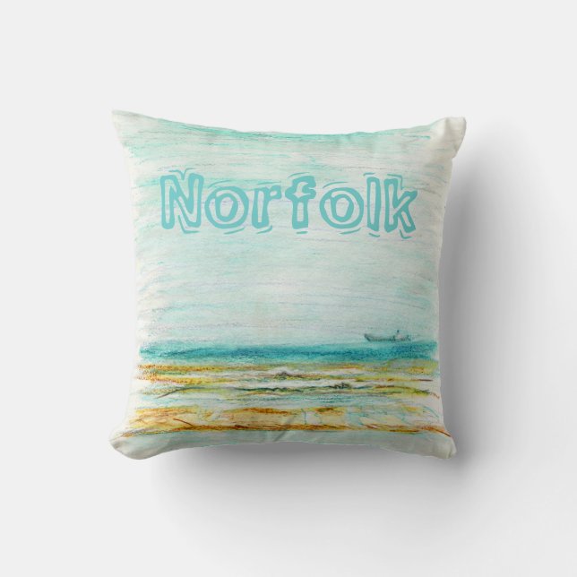 Beach in Mundesley, Norfolk by Alexandra Cook Throw Pillow (Front)