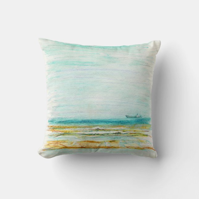 Beach in Mundesley, Norfolk by Alexandra Cook Throw Pillow (Front)