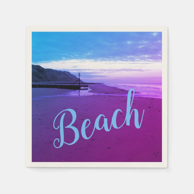 Beach in Mundesley, Norfolk in blue and purple Napkins (Front)