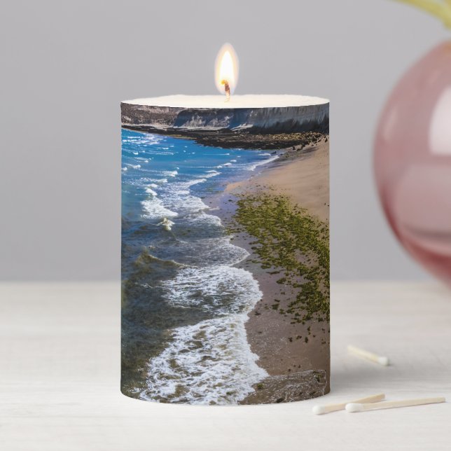 Beach in Puerto Piramides, Argentina Pillar Candle (In Situ)