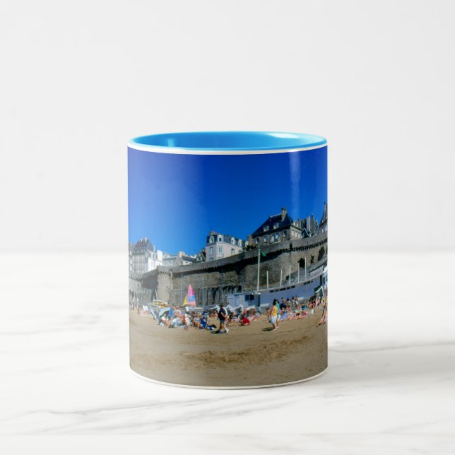 Beach in St Malo, France Two-Tone Coffee Mug (Center)