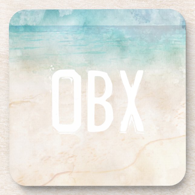 Beach Initials Ocean Beach Water Sand Travel Fun Beverage Coaster (Front)