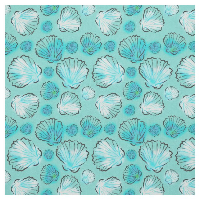 Beach Inspired Fabric|Stylish Teal Clam Shells Fabric (Swatch)