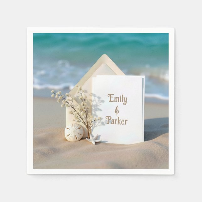 Beach Invitation In Sand With Starfish Napkins (Front)