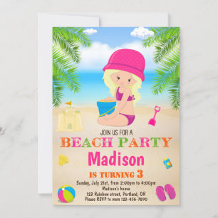 Beach invitation Summer beach birthday invitation