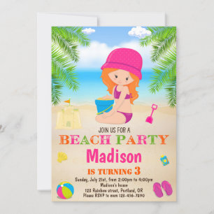 Beach invitation Summer beach birthday invitation