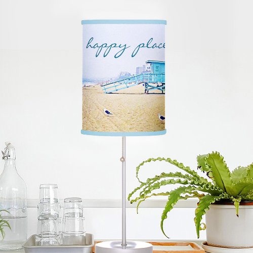 Beach is Happy Place Script Quote Coastal Ocean Table Lamp