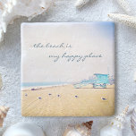 Beach Is My Happy Place Coastal Ocean Sand Seagull Stone Coaster<br><div class="desc">“The beach is my happy place.” Relax with your favorite beverage on this stunning pastel-colored photo stone coaster, all while you remind yourself of the fresh salt smell of the ocean air. Exhale and explore the solitude of an empty California beach. Makes a great housewarming gift! You can easily personalize...</div>