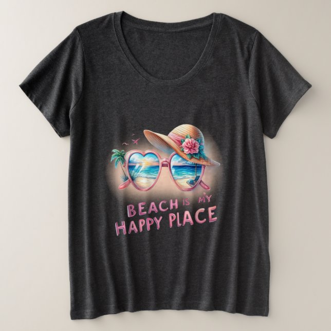 Beach is my happy place plus size T-Shirt (Design Front)