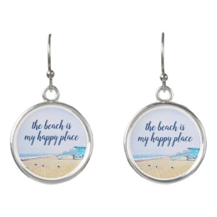Beach Is My Happy Place Script CA Ocean Landscape Earrings