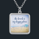 Beach Is My Happy Place Script CA Ocean Landscape Silver Plated Necklace<br><div class="desc">“The beach is my happy place.” Remind yourself of the fresh salt smell of the ocean air. Relax, breathe, and explore the solitude of an empty California beach whenever you wear this stunning, pastel-colored photo charm necklace. This necklace comes in small, medium and large sizes, as well as both square...</div>
